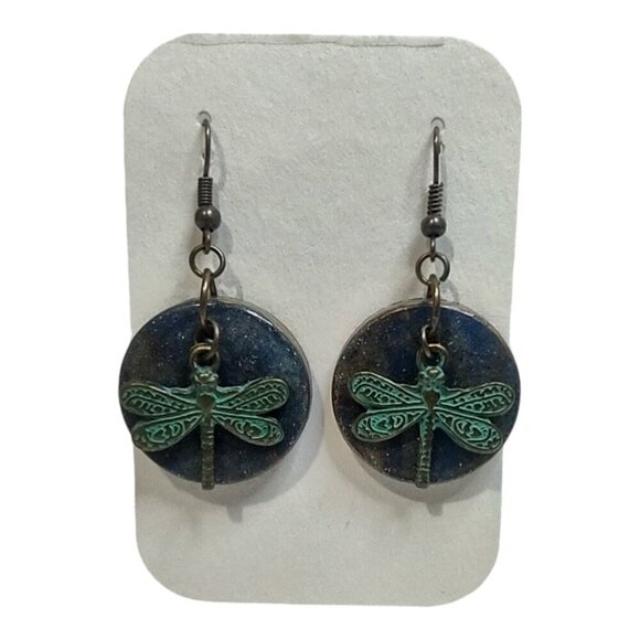 Juniper Isle Jewelry - Handcrafted Sapphire Blue Dragonfly Dangle Earrings